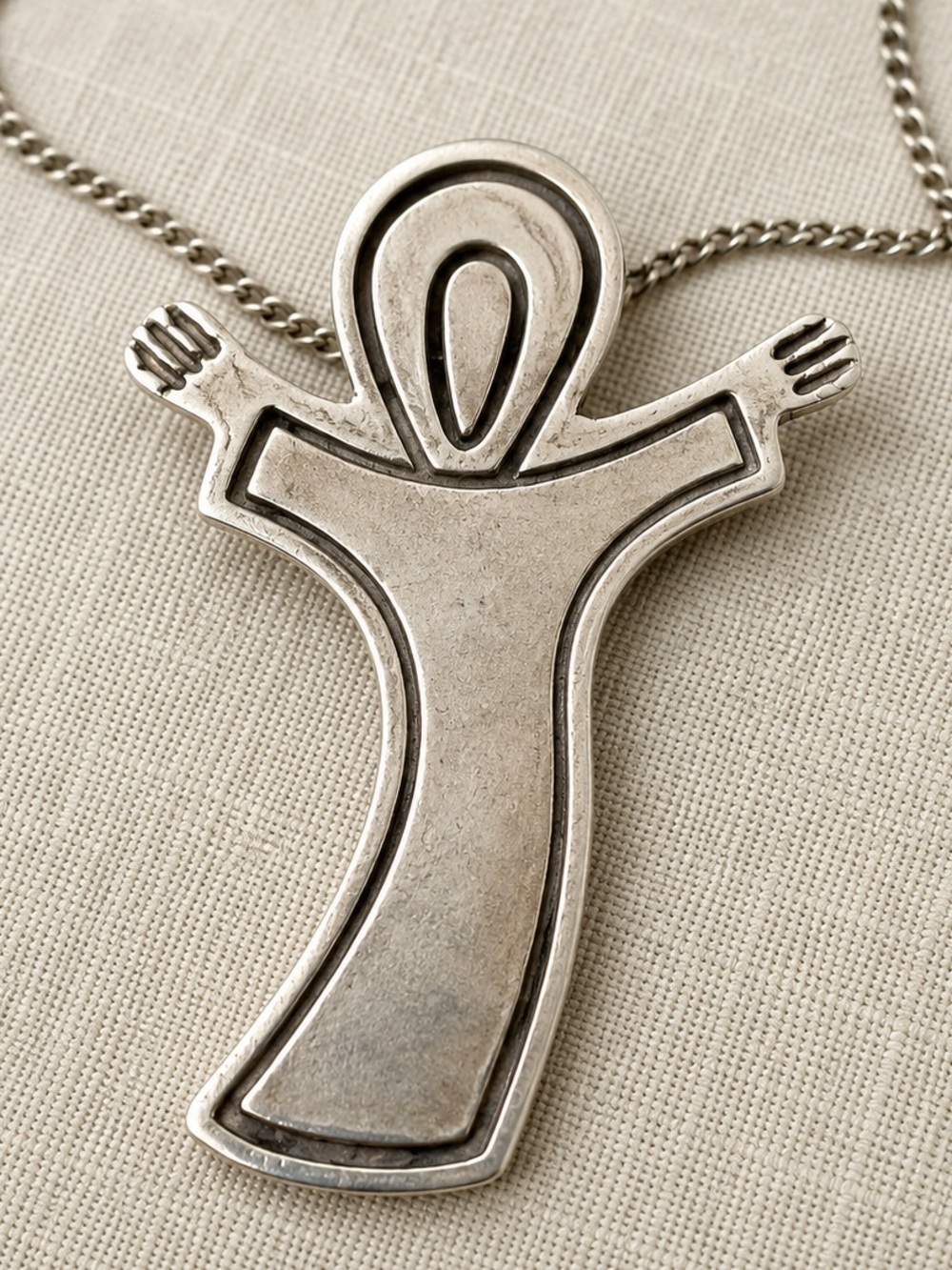 Vintage Sterling Silver Jesus Christ Pendant Brooch Modernist 925 2”